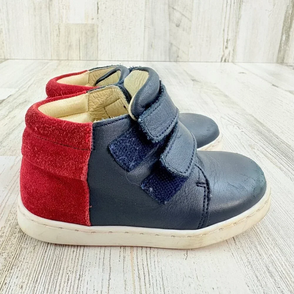 Jacadi Paris Navy Blue Red Leather Boots Sz 21 Baby Boys Sz 5 18 M